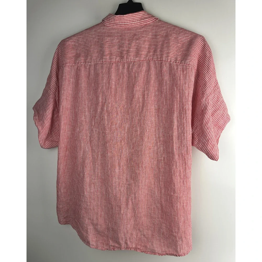 Lauren Ralph Lauren Striped Tie-Front Linen Shirt Red White Women's Plus Size 3X - Picture 7 of 10
